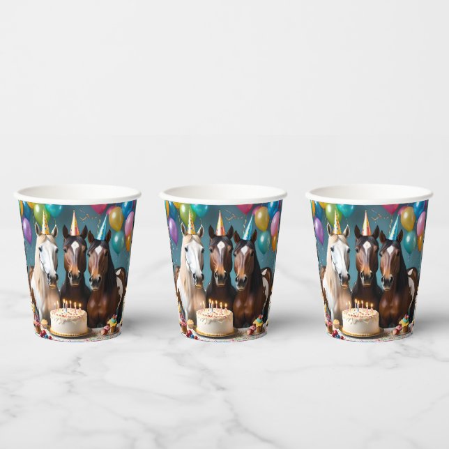 Gobelets En Papier Trois Chevaux Piebald fête d'anniversaire, (Multi)