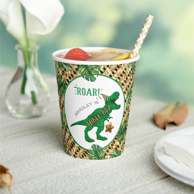 Gobelets En Papier Trois Rex Dinosaur 3e anniversaire (Insitu)