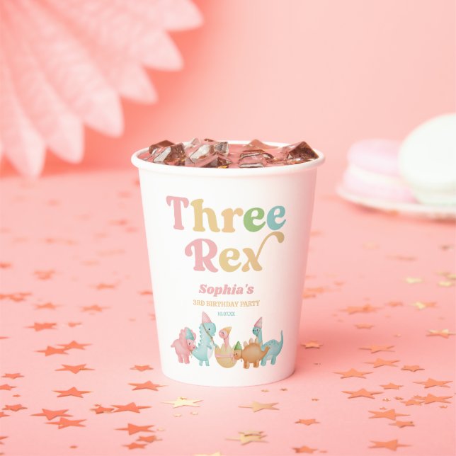 Gobelets En Papier Trois Rex Dinosaur 3ème fête d'anniversaire (Insitu)