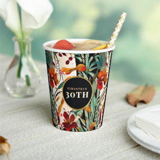 Gobelets En Papier Tropical Boho Floral Age Birthday Party Design