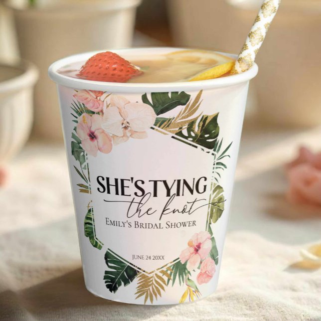 Gobelets En Papier Tropical Floral Elle se marie Enterrement de vie d (Créateur téléchargé)