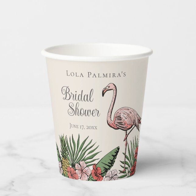 Gobelets En Papier Tropical Floral Mariage Pink Flamingo (Recto)