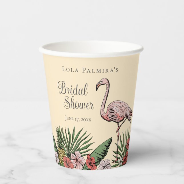 Gobelets En Papier Tropical Floral Mariage Pink Flamingo (Recto)