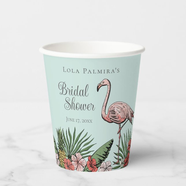 Gobelets En Papier Tropical Floral Mariage Pink Flamingo Baby Shower (Recto)