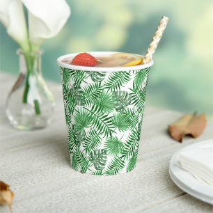 Gobelets En Papier Tropical Green Palm Feuille Summer Art Motif