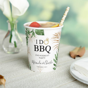 Gobelets En Papier Tropical Greenery & Gold 'Je fais du BBQ' Fiançai