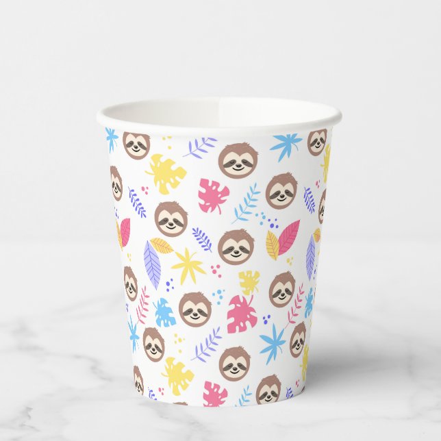 Gobelets En Papier Tropical Sloth & Motif Feuille (Gauche)