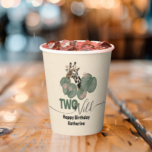 Gobelets En Papier Tropique Sauvage Anniversaire Girafe Fleurie