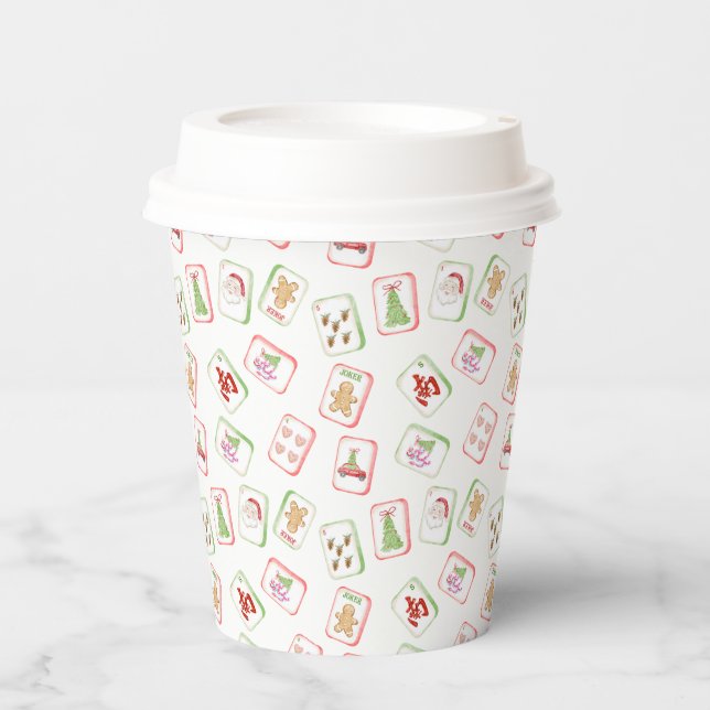 Gobelets En Papier Tuiles de Mahjong de Noël (Recto)