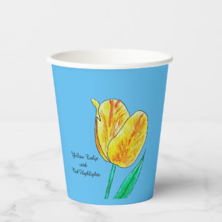 Gobelets En Papier Tulipe jaune reflets rouges