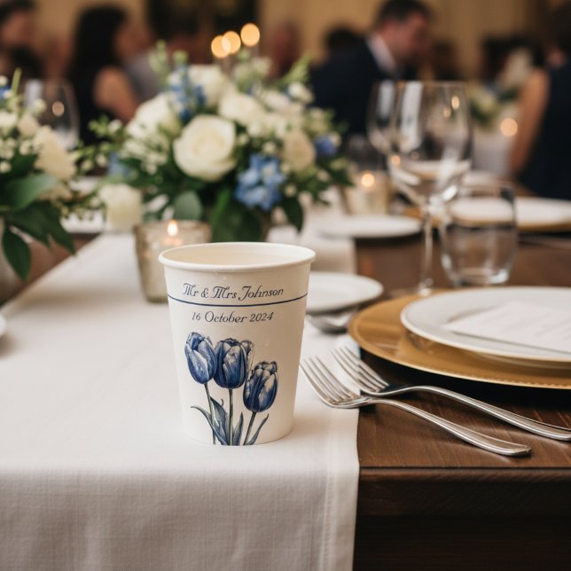 Gobelets En Papier Tulipes en bleu de Delft personnalisables (Créateur téléchargé)