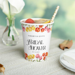 Gobelets En Papier Tulipes Florales Roses Orange Moderne pour une Fêt