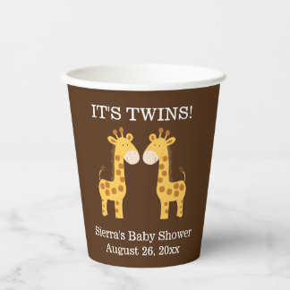 Gobelets En Papier Twin Giraffes Baby shower Twins Tasses à papier