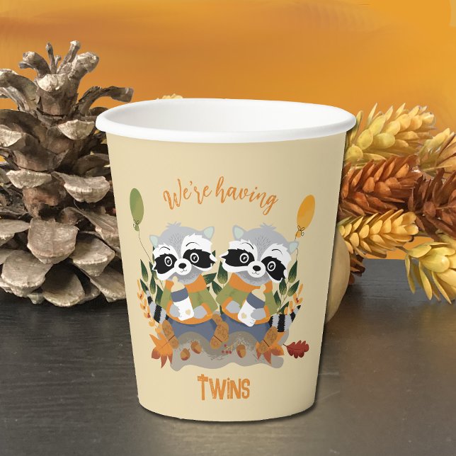 Gobelets En Papier Twin Raccoons Bois Baby shower tasses de papier (Créateur téléchargé)