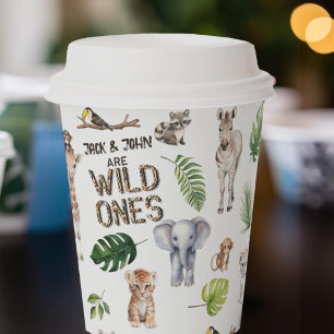 Gobelets En Papier Twins Safari animaux Wild one Boy 1er anniversaire