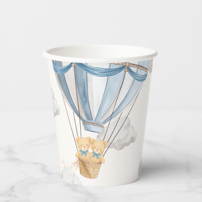 Gobelets En Papier Twins Teddy Bear Blue Hot Air Balloon (Recto)
