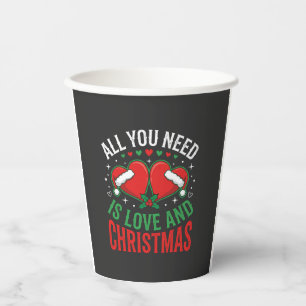 Gobelets En Papier Typographie de chapeau de Père Noël d'amour de Noë