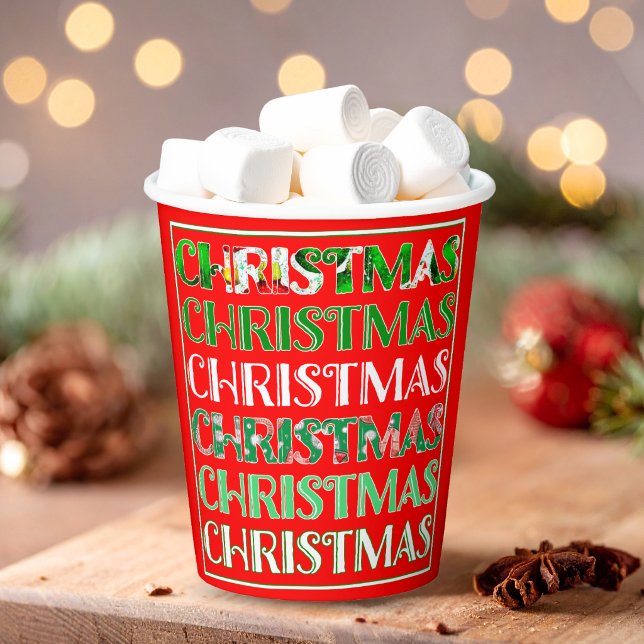 Gobelets En Papier Typographie de Noël Rouge Vert Rétro (Créateur téléchargé)