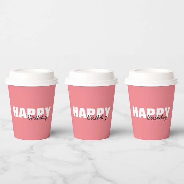 Gobelets En Papier Typographie rose moderne Joyeux anniversaire (Multi)