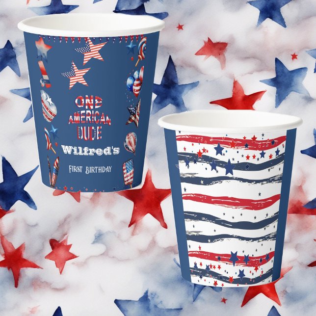 Gobelets En Papier Un Américain Dude 4 Juillet Rouge Blanc Bleu Anniv (One American Dude 4 July Red White Blue Birthday Paper Cups)