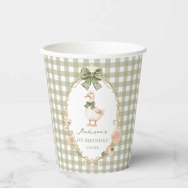 Gobelets En Papier Un anniversaire de 1 an Bow Gingham One Silly Goos (Recto)