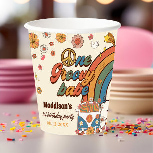 Gobelets En Papier Un Babe Retro Super Arc-en-ciel 1er anniversaire