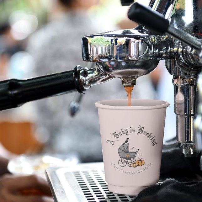 Gobelets En Papier Un bébé brasse le Baby shower d'automne rose (Elegant and Spooky Hand-Drawn Victorian Baby Carriage Custom Baby Shower Paper Cup in Blush Pink.)