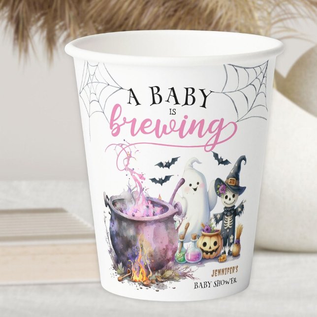 Gobelets En Papier Un bébé brasse une fille Baby shower d'Halloween r (Créateur téléchargé)