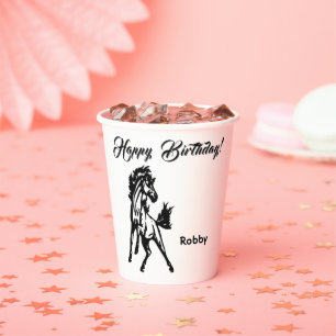 Gobelets En Papier Un cheval fringant Joyeux anniversaire avec nom