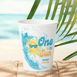 Gobelets En Papier Un dans le Soleil 🌞 1er Anniversaire Plage & Surf