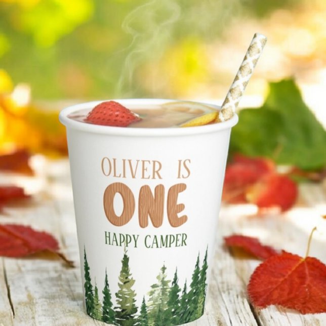 Gobelets En Papier Un Joyeux Camper Bois Garçons 1er anniversaire (Créateur téléchargé)