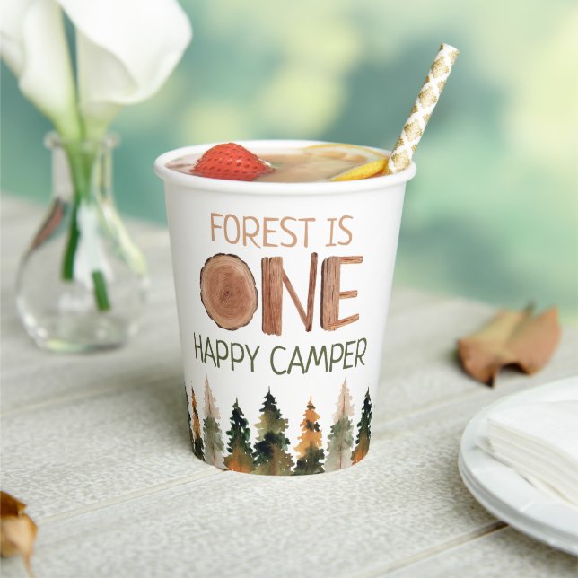 Gobelets En Papier Un Joyeux Camper Rustic Woodland 1er anniversaire (Insitu)