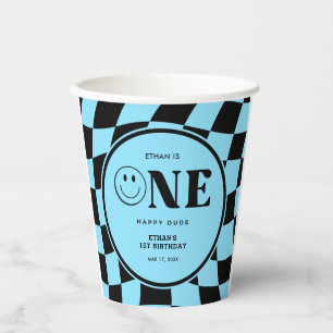 Gobelets En Papier Un joyeux mec Happy Face Blue garçon 1er anniversa