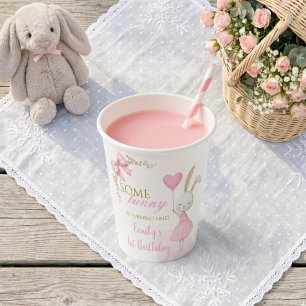 Gobelets En Papier Un Lapin Fait 1 An 1er Anniversaire, Nœud Rose