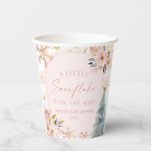 Gobelets En Papier Un petit Baby shower d'hiver rose Snowflake