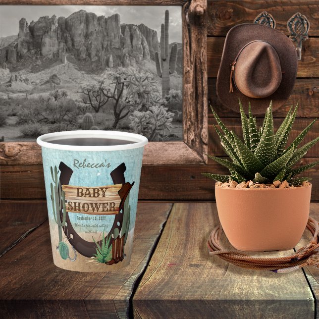 Gobelets En Papier Un petit Baby shower Western Boy Cowboy (A Little Cowboy Rustic Western Horseshoe Boy Baby Shower Paper Cups)