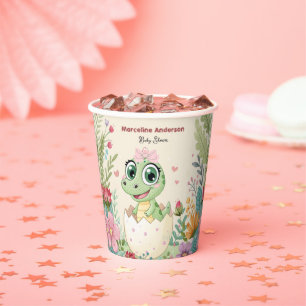 Gobelets En Papier Un Petit Dinosaure Mignonne Se Trouve Sur Le Chemi