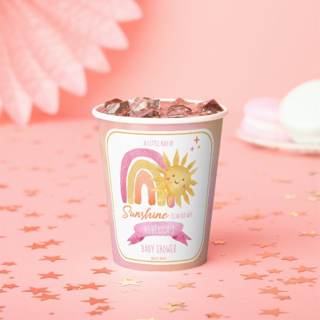 Gobelets En Papier Un petit rayon de soleil Baby shower fille (Insitu)