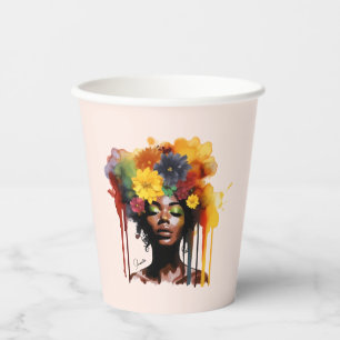 Gobelets En Papier Une femme afro-américaine avec les cheveux d'afro-