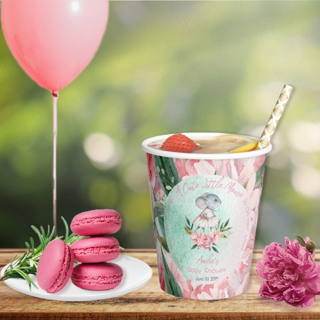 Gobelets En Papier Une Mignonne Petite Souris Est En Chemin Fille Bab (Créateur téléchargé)