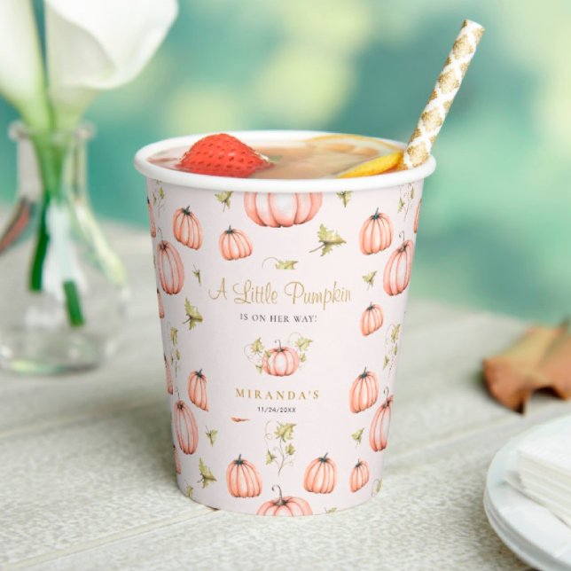 Gobelets En Papier Une petite aquarelle Baby shower Citrouille (Créateur téléchargé)