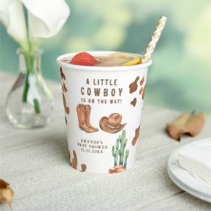 Gobelets En Papier Une petite cowboy arrive Bébé Shower 