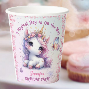 Gobelets En Papier Unicorn Anniversaire Fille Rose Purple Papier