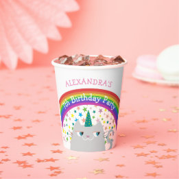 Gobelets En Papier Unicorn Cat Rainbow Kids Birthday