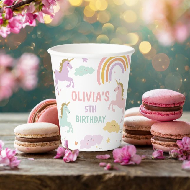 Gobelets En Papier Unicorn Magical Rainbow Celebration Fille Annivers (Créateur téléchargé)
