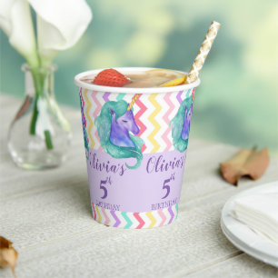 Gobelets En Papier Unicorn Magique Pastel Chevron Anniversaire de enf