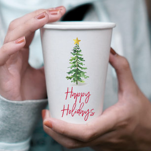 Gobelets En Papier Vacances de Noël Arbre à Pins d'Eau