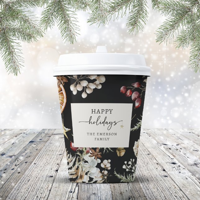 Gobelets En Papier Vacances noires (Boho Rustic Botanical Black Holiday Paper Cups
)