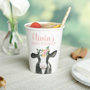 Gobelets En Papier Vache à carreaux floraux roses