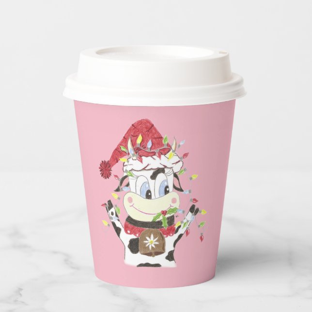 Gobelets En Papier Vache caricaturée en tasses de papier lumineuses d (Recto)